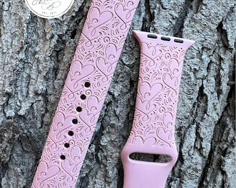Valentine Heart Silicone Watch Band Laser Engraved, Apple Watch Compatible Series 1-11, SE 1-3 & Ultra 1-3