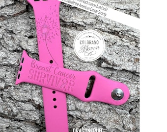 Breast Cancer Survivor Silicone Watch Band Laser Engraved, Apple Watch Compatible Series 1-11, SE 1-3 & Ultra 1-3