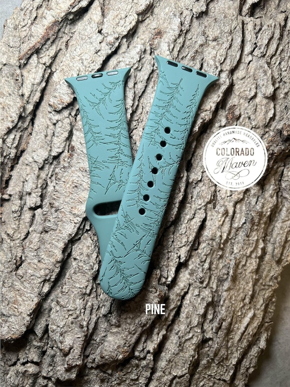 Pine Tree Forest Silicone Watch Band Laser Engraved, Apple Watch Compatible Series 1-11, SE 1-3 & Ultra 1-3