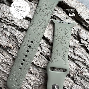 Autumn Fall Leaves Silicone Watch Band Laser Engraved, Apple Watch Compatible Series 1-11, SE 1-3 & Ultra 1-3