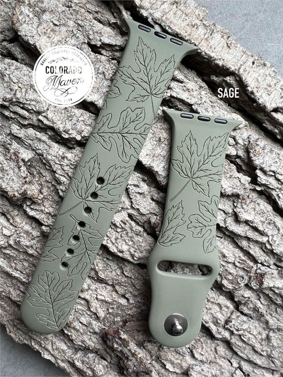 Autumn Fall Leaves Silicone Watch Band Laser Engraved, Apple Watch Compatible Series 1-11, SE 1-3 & Ultra 1-3