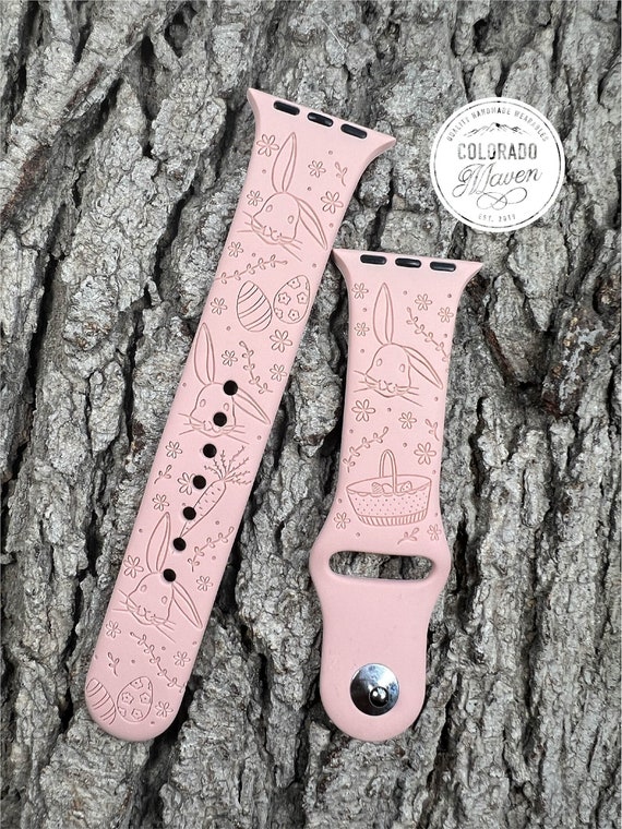 Easter Bunny Spring Watch Band Silicone Laser Engraved, Apple Watch Compatible 38/40/41mm, 42/44/45mm, Series 1,2,3,4,5,6,7,8,9,SE,SE2