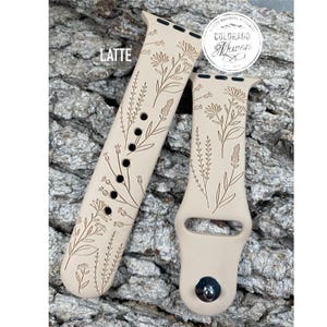 Wildflower Silicone Silicone Watch Band Laser Engraved, Apple Watch Compatible Series 1-11, SE 1-3 & Ultra 1-3 image 3