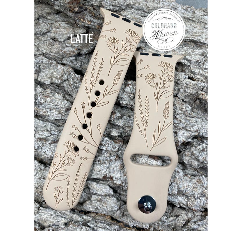 Wildflower Silicone Silicone Watch Band Laser Engraved, Apple Watch Compatible Series 1-11, SE 1-3 & Ultra 1-3 image 3