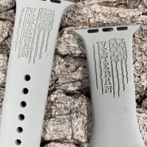 Military Veteran American Flag Silicone Watch Band Laser Engraved, Apple Watch Compatible Series 1-11, SE 1-3 & Ultra 1-3