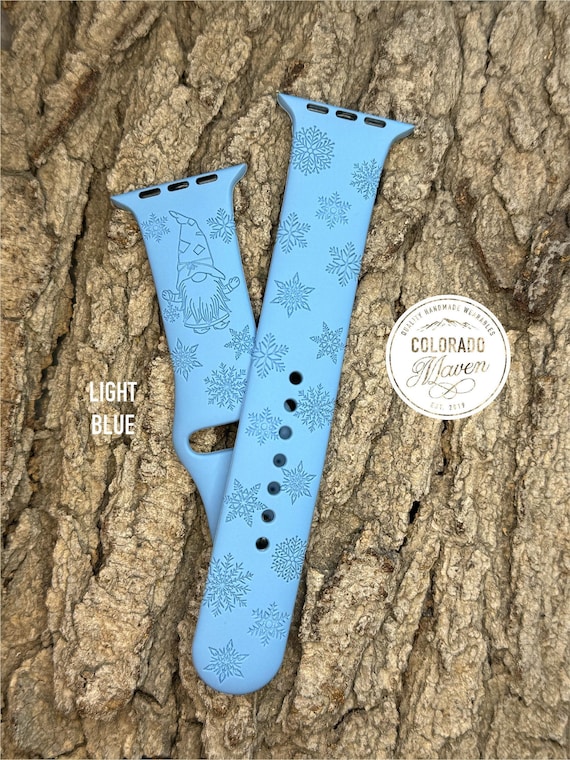 Gnome Winter Snowflake Design Silicone Watch Band Laser Engraved, Apple Watch Compatible Series 1-11, SE 1-3 & Ultra 1-3