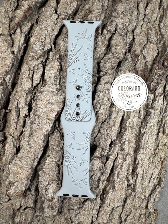 Duck Hunting Cattail Watch Band Silicone Laser Engraved, Apple Watch Compatible 38/40/41mm, 42/44/45mm, Series 1,2,3,4,5,6,7,8,9,SE,SE2