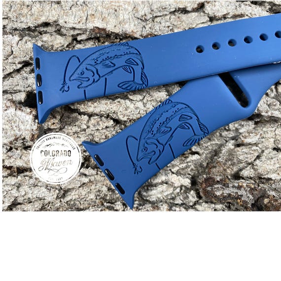 Fishing, Fly Fishing, Trout, Silicone Watch Band Laser Engraved, Apple Watch Compatible Series 1-11, SE 1-3 & Ultra 1-3