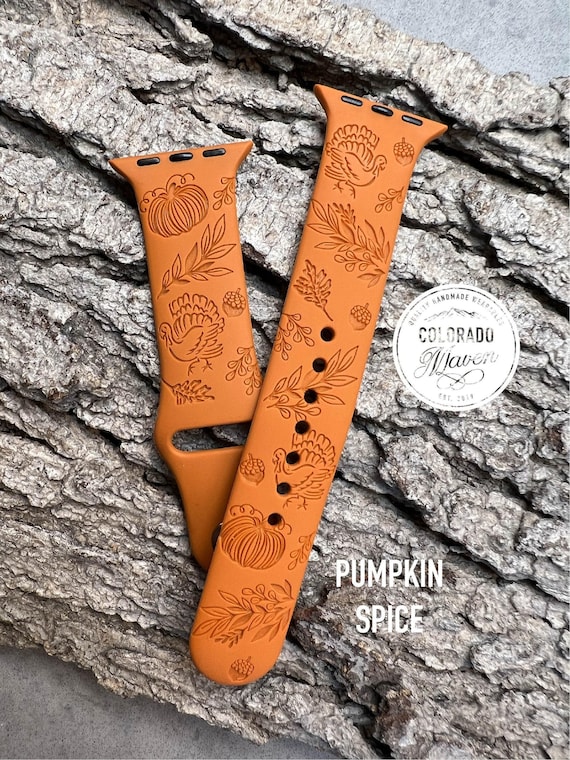 Thanksgiving Fall Design Silicone Watch Band Laser Engraved, Apple Watch Compatible Series 1-11, SE 1-3 & Ultra 1-3