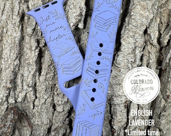 Book Lover Silicone Watch Band Laser Engraved, Apple Watch Compatible Series 1-11, SE 1-3 & Ultra 1-3