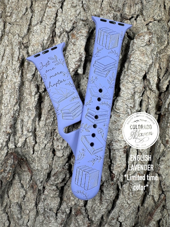 Book Lover Silicone Watch Band Laser Engraved, Apple Watch Compatible Series 1-11, SE 1-3 & Ultra 1-3
