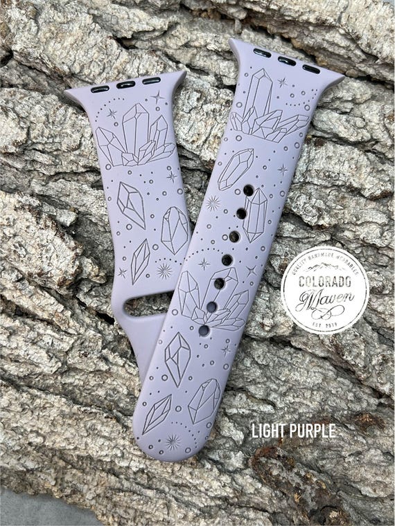 Crystal Gem Celestial Design Silicone Watch Band Laser Engraved, Apple Watch Compatible Series 1-11, SE 1-3 & Ultra 1-3