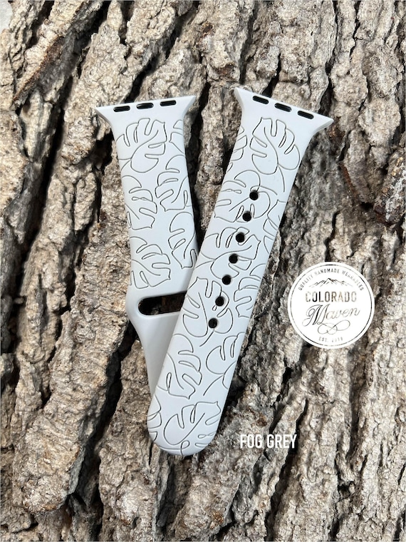Monstera Leaf Plant Silicone Watch Band Laser Engraved, Apple Watch Compatible Series 1-11, SE 1-3 & Ultra 1-3
