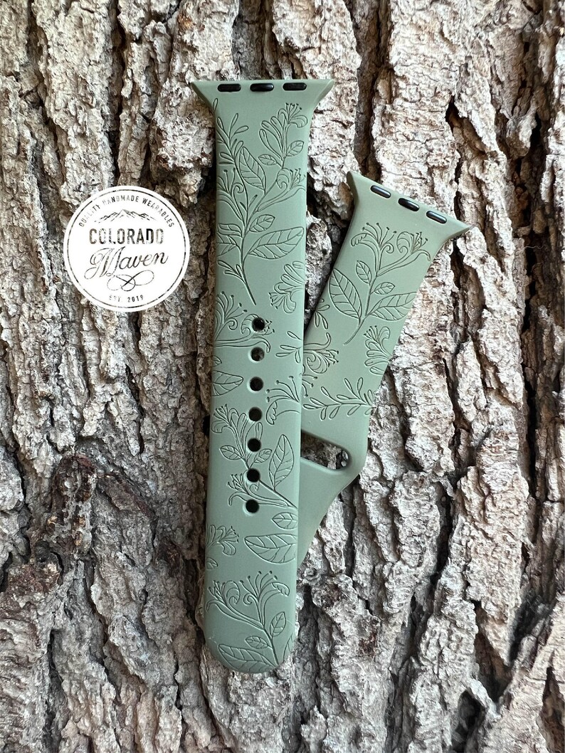 Honeysuckle Floral Silicone Watch Band Laser Engraved, Apple Watch Compatible Series 1-11, SE 1-3 & Ultra 1-3 image 3