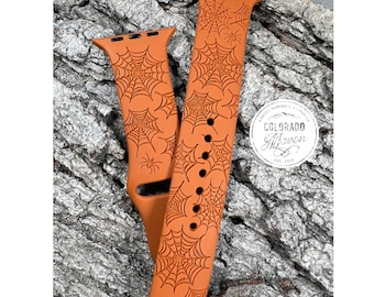 Spider Web, Halloween, Spider Silicone Watch Band Laser Engraved, Apple Watch Compatible Series 1-11, SE 1-3 & Ultra 1-3