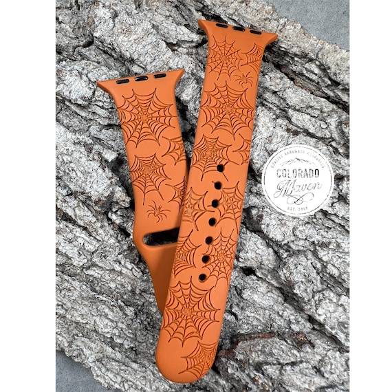 Spider Web, Halloween, Spider Silicone Watch Band Laser Engraved, Apple Watch Compatible Series 1-11, SE 1-3 & Ultra 1-3