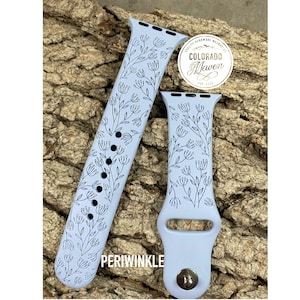 Floral Wildflower Silicone Watch Band Laser Engraved, Apple Watch Compatible Series 1-11, SE 1-3 & Ultra 1-3