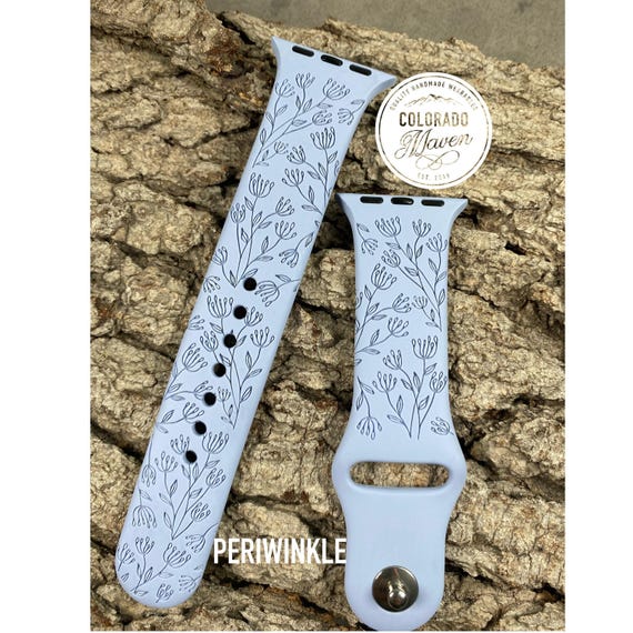 Floral Wildflower Silicone Watch Band Laser Engraved, Apple Watch Compatible Series 1-11, SE 1-3 & Ultra 1-3