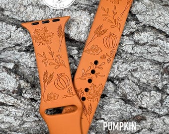 Autumn Fall Design Silicone Watch Band Laser Engraved, Apple Watch Compatible Series 1-11, SE 1-3 & Ultra 1-3