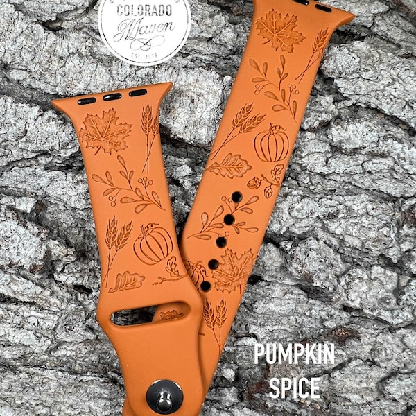 Autumn Fall Design Silicone Watch Band Laser Engraved, Apple Watch Compatible Series 1-11, SE 1-3 & Ultra 1-3