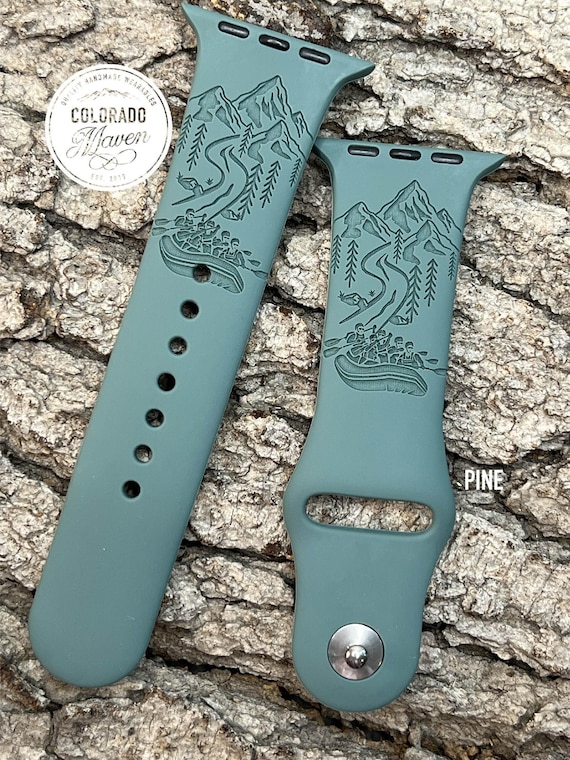River Rafting Silicone Watch Band Laser Engraved, Apple Watch Compatible Series 1-11, SE 1-3 & Ultra 1-3