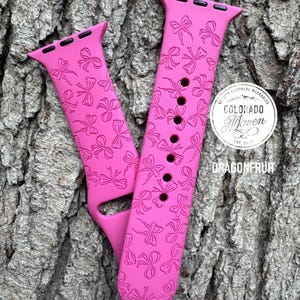 Bow Ribbon Silicone Watch Band Laser Engraved, Apple Watch Compatible Series 1-11, SE 1-3 & Ultra 1-3 Bild 1