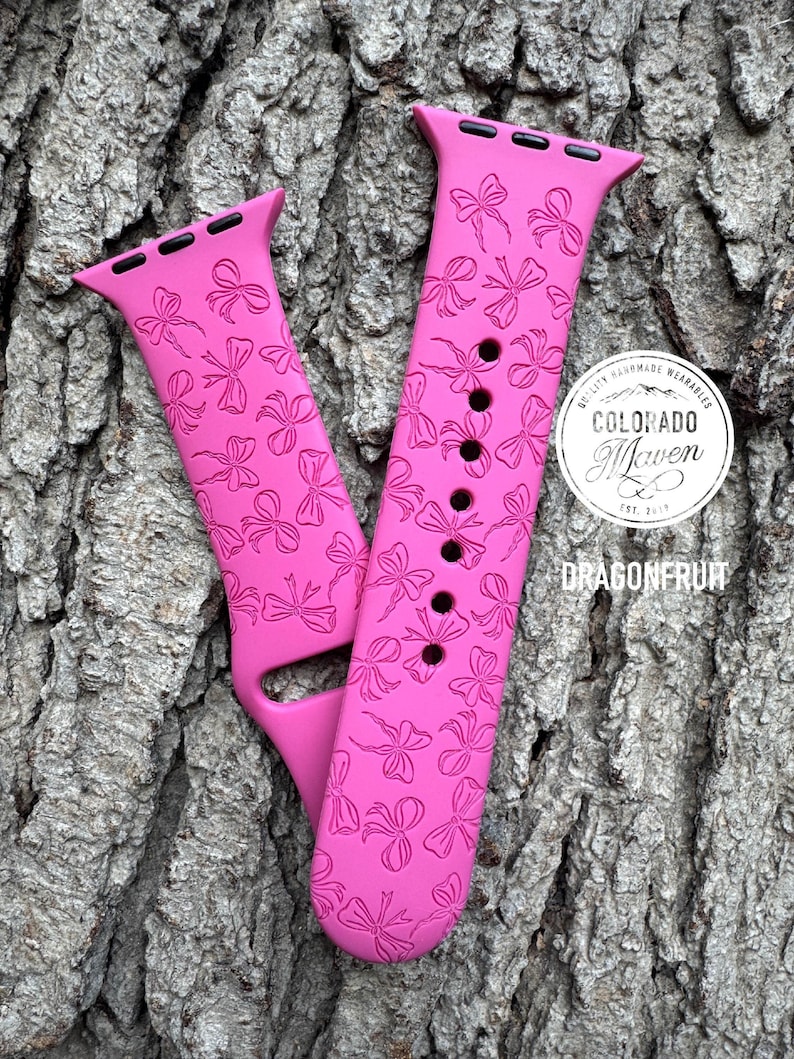 Bow Ribbon Silicone Watch Band Laser Engraved, Apple Watch Compatible Series 1-11, SE 1-3 & Ultra 1-3 Bild 1