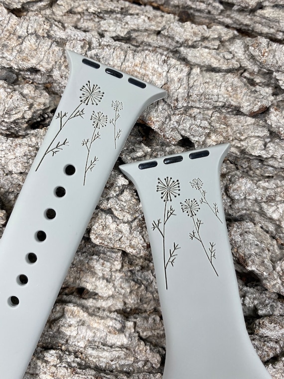 Dandelion Design Silicone Band Laser Engraved, Apple Watch Compatible 38/40/41mm, 42/44/45mm, Series 1,2,3,4,5,6,7,8,9,SE,SE2