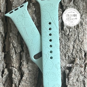 Lotus Flower Lily Pad Silicone Watch Band Laser Engraved, Apple Watch Compatible Series 1-11, SE 1-3 & Ultra 1-3