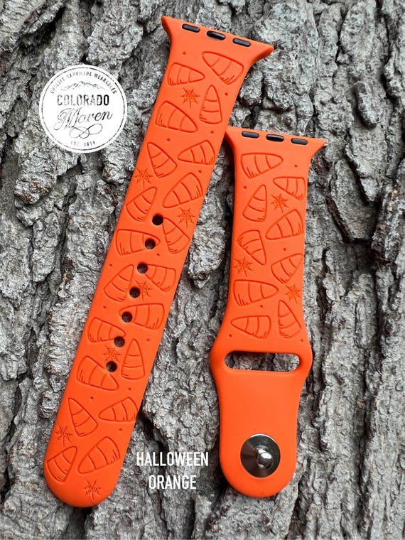 Candy Corn Halloween Silicone Watch Band Laser Engraved, Apple Watch Compatible Series 1-11, SE 1-3 & Ultra 1-3
