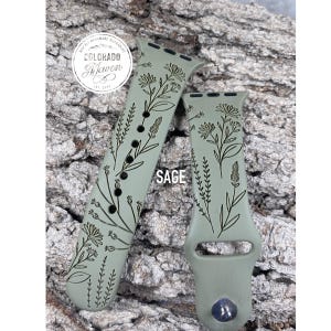 Wildflower Silicone Silicone Watch Band Laser Engraved, Apple Watch Compatible Series 1-11, SE 1-3 & Ultra 1-3 image 6
