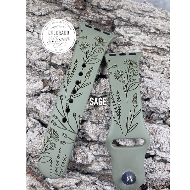 Wildflower Silicone Silicone Watch Band Laser Engraved, Apple Watch Compatible Series 1-11, SE 1-3 & Ultra 1-3 image 6