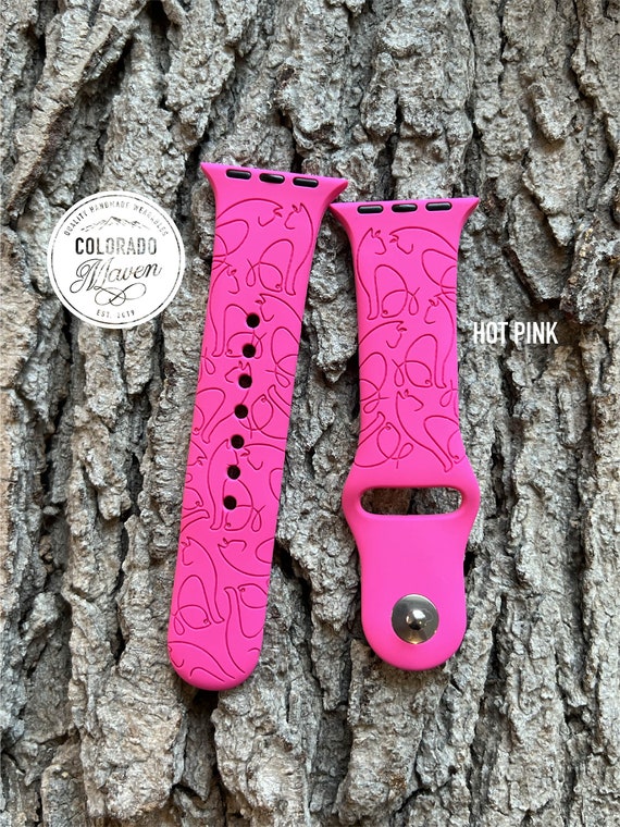 Cat Silhouette Watch Band Silicone Laser Engraved, Apple Watch Compatible 38/40/41mm, 42/44/45mm, Series 1,2,3,4,5,6,7,8,9,SE,SE2