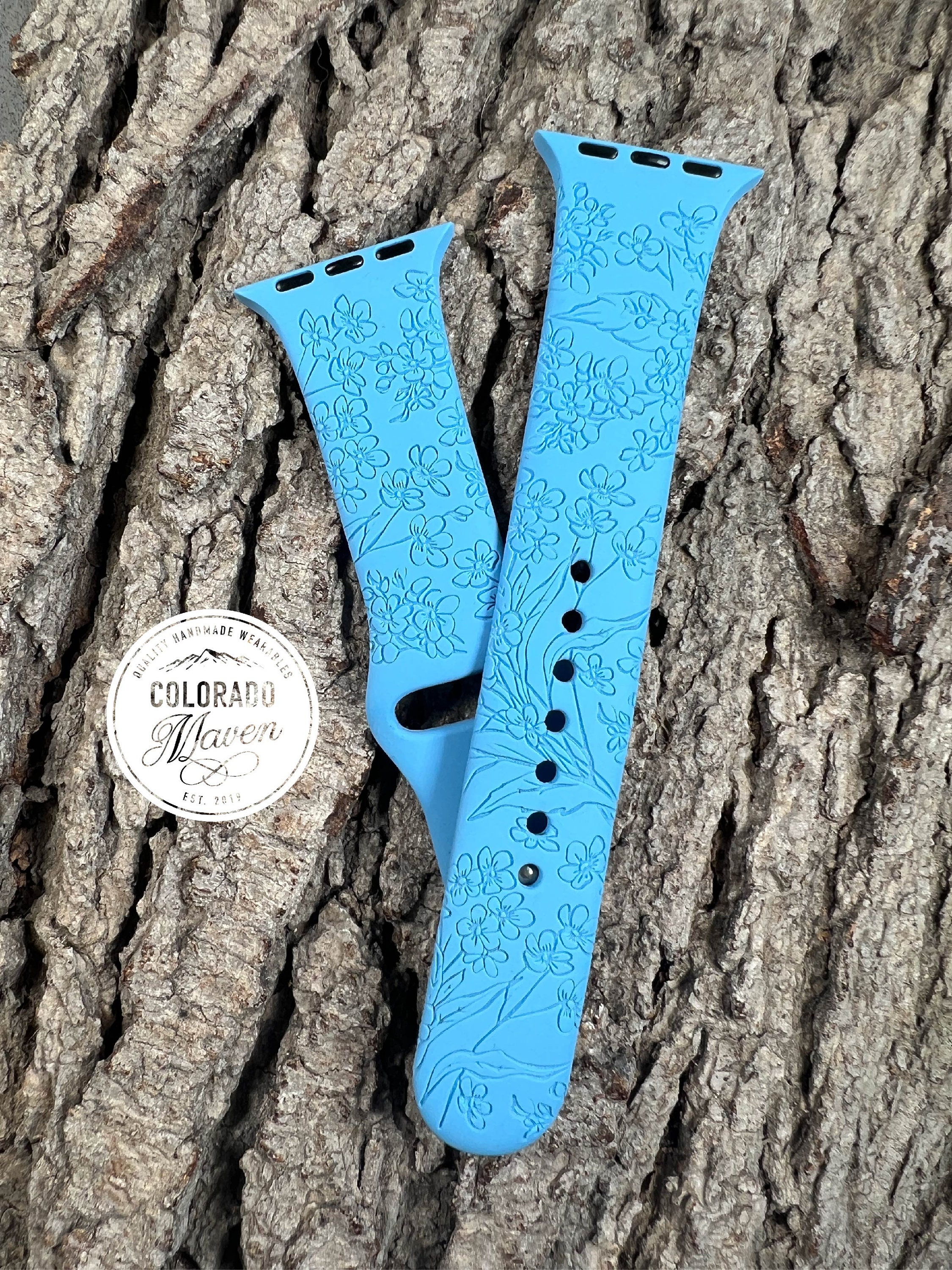ColoradoMaven Southwest Boho Watch Band Silicone Laser Engraved, Apple Watch Compatible 38/40/41mm, 42/44/45mm, Series 1,2,3,4,5,6,7,8,9,SE,SE2