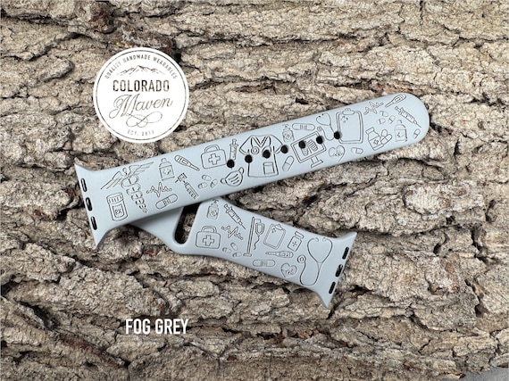 Medical Nurse Doctor Silicone Watch Band Laser Engraved, Apple Watch Compatible Series 1-11, SE 1-3 & Ultra 1-3