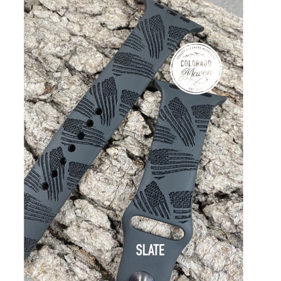 American Flag Print Silicone Watch Band Laser Engraved, Apple Watch Compatible 38/40/41mm, 42/44/45mm, Series 1,2,3,4,5,6,7,8,9,SE,SE2
