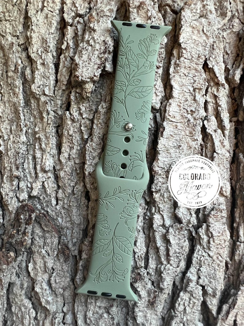 Honeysuckle Floral Silicone Watch Band Laser Engraved, Apple Watch Compatible Series 1-11, SE 1-3 & Ultra 1-3 image 6