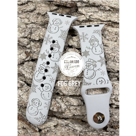 Snowman Snowflake Winter Design Silicone Band Laser Engraved, Apple Watch Compatible 38/40/41mm, 42/44/45mm, Series 1,2,3,4,5,6,7,8,9,SE,SE2