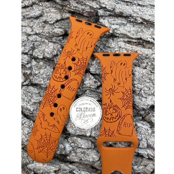 Halloween Design Silicone Band Laser Engraved, Apple Watch Compatible 38/40/41mm, 42/44/45mm, Series 1,2,3,4,5,6,7,8,9,SE,SE2