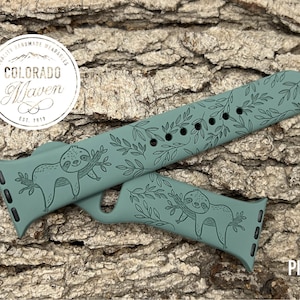 Sloth Watch Band Silicone Laser Engraved, Apple Watch Compatible 38/40/41mm, 42/44/45mm, Series 1,2,3,4,5,6,7,8,9,SE,SE2