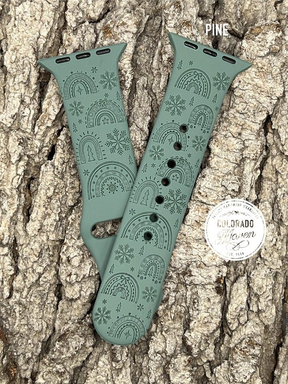 Christmas Rainbow Holiday Silicone Watch Band Laser Engraved, Apple Watch Compatible Series 1-11, SE 1-3 & Ultra 1-3