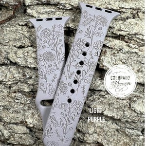 Mixed Wildflowers Silicone Watch Band Laser Engraved, Apple Watch Compatible Series 1-11, SE 1-3 & Ultra 1-3