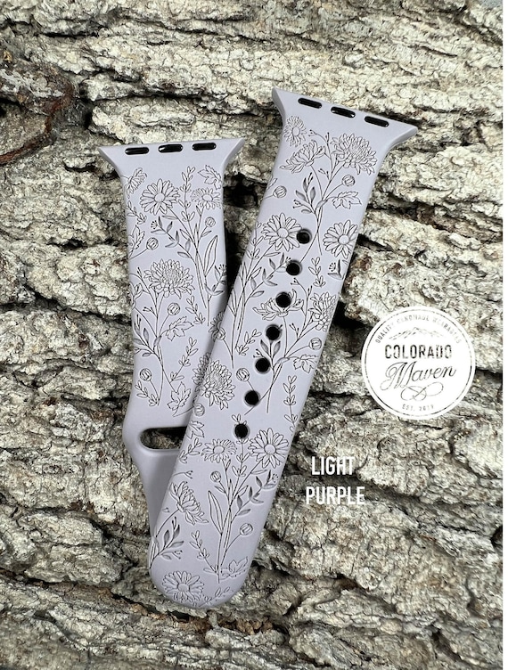 Mixed Wildflowers Silicone Watch Band Laser Engraved, Apple Watch Compatible Series 1-11, SE 1-3 & Ultra 1-3