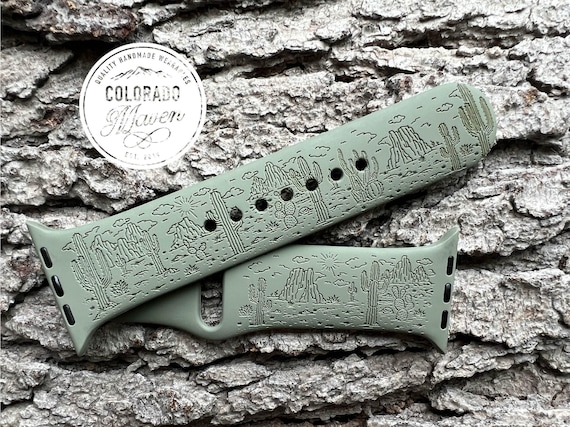 Desert Scape Cactus Silicone Watch Band Laser Engraved, Apple Watch Compatible Series 1-11, SE 1-3 & Ultra 1-3