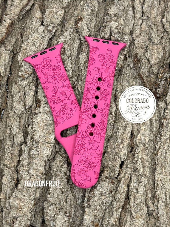Hibiscus Floral Silicone Watch Band Laser Engraved, Apple Watch Compatible Series 1-11, SE 1-3 & Ultra 1-3