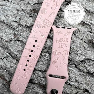 Nurse Life Silicone Watch Band Laser Engraved, Apple Watch Compatible Series 1-11, SE 1-3 & Ultra 1-3