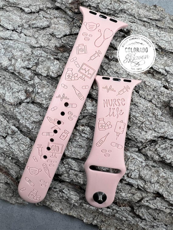 Nurse Life Silicone Watch Band Laser Engraved, Apple Watch Compatible Series 1-11, SE 1-3 & Ultra 1-3