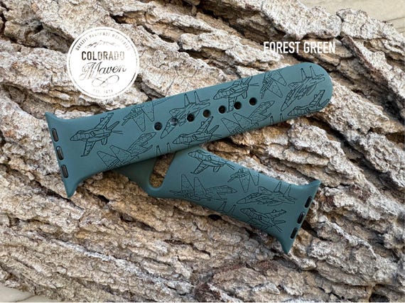 Military Airplanes Silicone Watch Band Laser Engraved, Apple Watch Compatible Series 1-11, SE 1-3 & Ultra 1-3