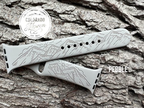 Mountain Scape Silicone Watch Band Laser Engraved, Apple Watch Compatible Series 1-11, SE 1-3 & Ultra 1-3