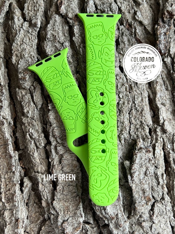 Halloween Monster Silicone Watch Band Laser Engraved, Apple Watch Compatible 38/40/41mm, 42/44/45mm, Series 1,2,3,4,5,6,7,8,9,SE,SE2
